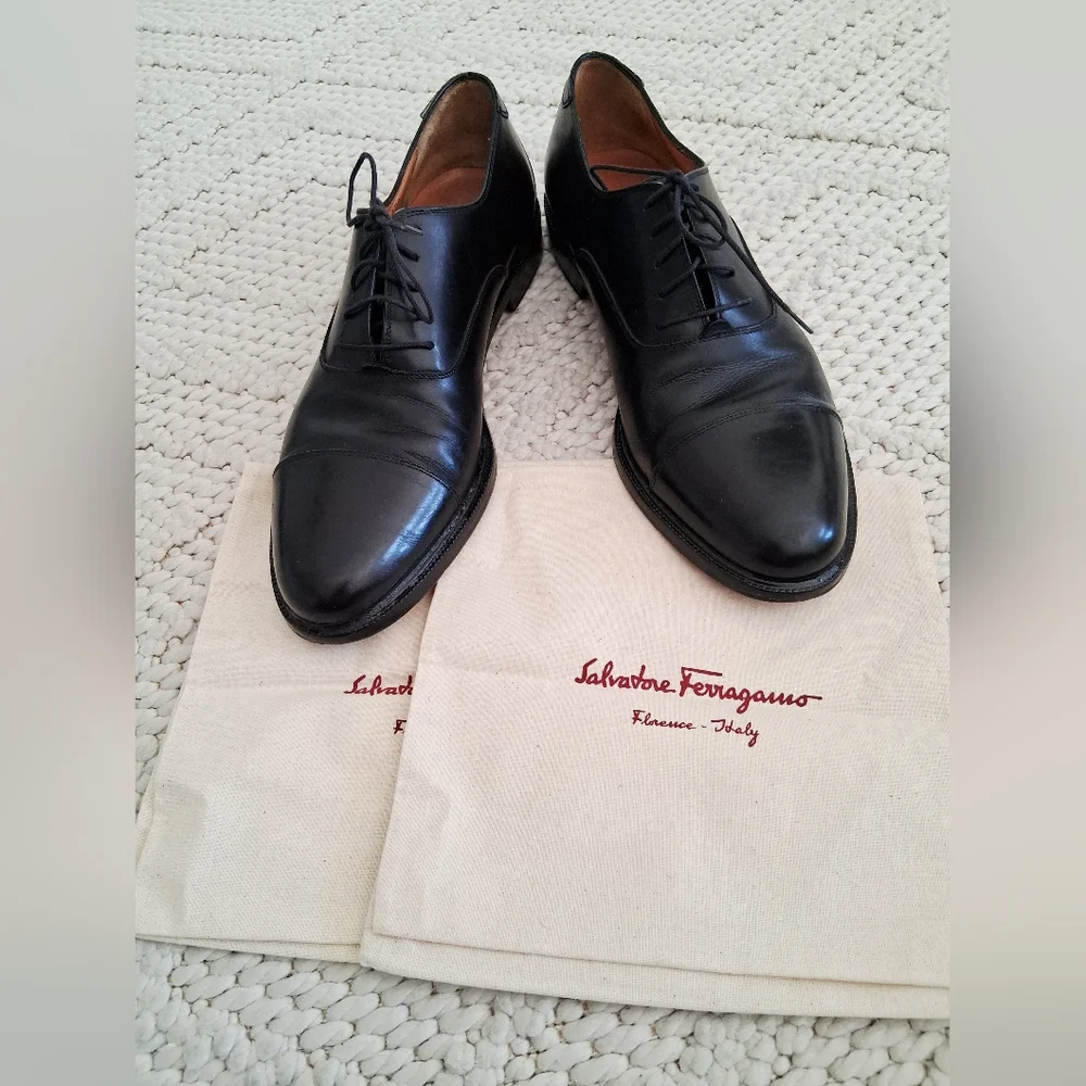 Salvatore Ferragamo Classic Oxford Dress Shoes Formal Wedding Black Tie Sz:10.5B